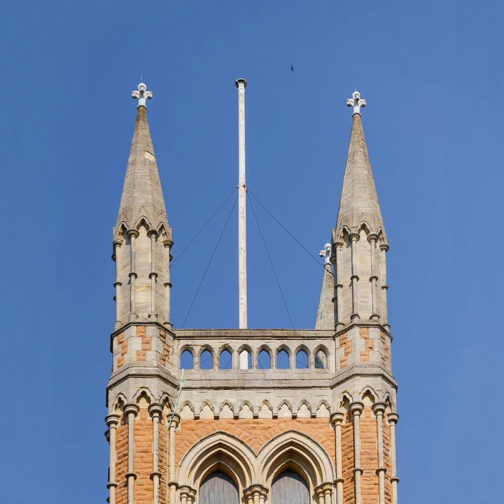 Saint Paul's Hammersmith tower on blue sky background